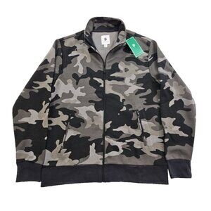 Organic Cotton Recycled Poly Full Zip Performance Jacket Men's L Black Camo NWT